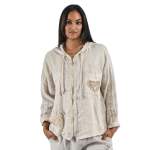 Hooded Multi Sequin Heart Linen Jacket - Stone L xl
