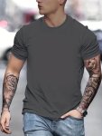 Men's Soild Color Creative Top Casual Short Sleeve Crew Neck T-Shirt Men's Clothing For Summer Outdoor