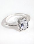 Silver Plated Cubic Zirconia Surround Stone Ring - M l
