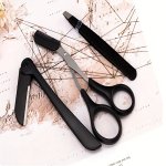 3PCS Eyebrow Grooming Kit: Stainless Steel Tweezers Scissors With Comb & Razor - Fragrance-free Ambidextrous Design