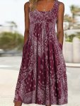 Plus Size Paisley Print Dress Boho Sleeveless Spaghetti Strap Curved Hem Dress For Summer Women's Plus Sizeclothing