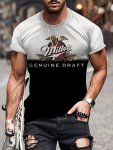 Men's Eagle Color Block Print T-Shirt Casual Breathable Fabric Graphic Tee Street Style Outdoor Fashion Short Sleeve Shirt