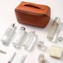 1pc Travel Cosmetic Bag Faux Leather Toiletry Bag - Toiletry Bag With A Handle Portable Design For Women - Durable Water-Resistant And Easy To Clean