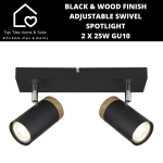 Black & Wood Finish Adjustable Swivel Spotlight - 2 X 25W GU10