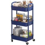 Sywhitta 3-TIER Plastic Rolling Utility Cart With Handle Multi-functional Storage Trolley For Office Living Room Kitchen Movable