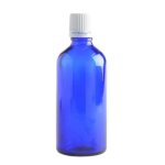 100ML Blue Glass Bottle With Slow Flow Dropper Cap - White
