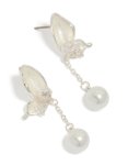 Silver Plated Enamel Butterfly Pearl Drop Earrings