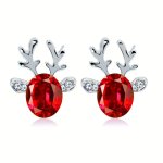 1 Pair Silvery Antler Men's And Women's Earrings Three-dimensional Christmas Reindeer Earrings