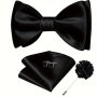 Elegant Men's 4PCS Set: Silk Bow Tie Flower Lapel Pin Handkerchief & Cufflinks - Perfect For Weddings & Formal Events