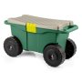 Rolling Garden Cart With Seat - Plastic Storage With Bench And Interior Tool Tray - Gardening Stool For Weeding And Planting By Pure Garden Green