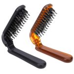 Travel Folding Boar Bristle Hair Brush 2 Pack MINI Portable Collapsible Pocket Size Hairbrush For All Hair Types - Thick Thin Cu