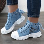 Women's Platform Side Zipper Design Canvas Shoes Casual Lace Up Outdoor Shoes Comfortable Valentine's Day Sneakers