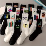10 Pairs Of Men's Trendy Graffiti Pattern Crew Socks Cotton Blend Breathable Comfy Casual Unisex Socks For Men's Outdoor Wearing