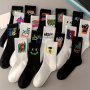 10 Pairs Of Men's Trendy Graffiti Pattern Crew Socks Cotton Blend Breathable Comfy Casual Unisex Socks For Men's Outdoor Wearing All Seasons Wearing