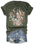 Women's Vintage Flowers Shirt Casual Boho Floral Printed T-Shirt Sunflower Wildflowers Graphic Tees Tops For Girl 3-A-GREEN XL