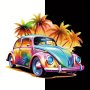 1/2-PACK Colorful Vintage Car Iron-on Transfers With Beach Palm Trees Vinyl Heat Transfer Stickers For Shoes Fabric Hoodies