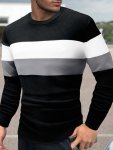 1PC Men's Color Block Striped Knit Sweater With Crew Neck And Long Sleeves Casual And Trendy Tops For Autumn And Winter Daily An