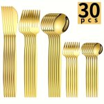 Elegant 30PCS Stainless Steel Portuguese Cutlery Set - Includes Steak Knives Dinner Forks Teaspoons And Dessert Spoons For Home