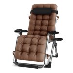 Toxiya Foldable Deck Chair Recliner Lounger Chair With Detachable Cushion - Silver Brown