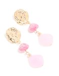 Goldair Gold Pink Beaded & Molten Disc Drop Earrings