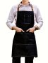 Men's Adjustable Denim Apron With 3 Pockets Perfect For Grilling Cooking Ideal For Chefs And Waitstaff