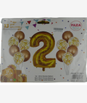 13PC Gold And White Balloon Set NR.2 - 13PC Set Consisting Of 1 X 81CM Number Balloon 6PC 30.5CM Gold Balloons 6PC 30.5CM