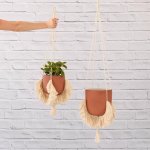 Macrame - Fringe - Medium Fringe Macrame With 16CM Terracotta Moon Planter Excl. Plant