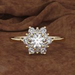 1PC Snowflake Ring Women Yellow Golden Set With Cubic Zirconia Ring Gift For Girlfriend Valentine's Day Birthday Party Gift