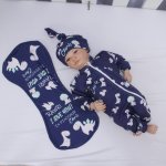 Baby Grow With Beanie Dino Patchwork Set Navy