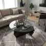 Glass-top Round Coffee Table Wood Frame Center Table Sofa Side Table