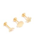 Goldair Gold Plated Surgical Steel Diamante Sea-inspired Flat Back Studs 3-PACK