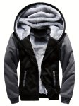 Men's Winter Fashion Classic Style Contrast Color Hooded Zip Up Long Sleeve Fleece Jacket With Pockets Warm And Comfy Jacket For