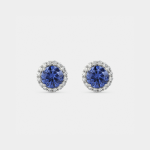 Chet Sterling Silver Blue Cubic Zirconia Womens Round Halo Stud Earrings