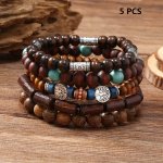 5PCS SET Retro Simple Fashion Elastic Cool Bracelets Wooden Bead Coconut Shell Bracelets Daily Casual Commute Decoration For Men