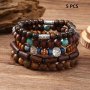 5PCS/SET Retro Simple Fashion Elastic Cool Bracelets Wooden Bead Coconut Shell Bracelets Daily Casual Commute Decoration For Men/women/couples Father's Day Gift