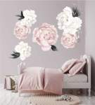 Peony Wall Sticker - White Blush And Charcoal - Large Pack