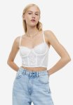 Lace-detail Mesh Bustier Top - White