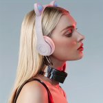 P47 Cat Ears Cute Colorful Cool Children's Teen Head-mounted Wireless Headset Mobile Phone Wireless Game Folding Cartoon Call He