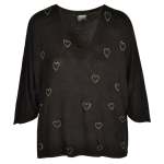 Multi Diamante Heart Top - Black Free