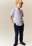 Short-sleeved Cotton Shirt - Light Blue Striped