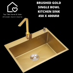 Brushed Gold Single Bowl Kitchen Sink - 450 X 400MM