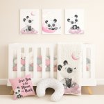 Animal Cot Bedding Set Panda Pink On The Moon