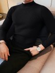 2024 Summer New European And American Style Men's High-neck Simple Casual Water Ripple Knitted Bottoming Shirt Home Wear Top Lon