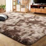 Plush Smte 140 X 180CM Three Tone Fluffy Carpet -shaggy Foldable Rugs Dark Brown With Keychain