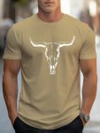 Bull Skull Print T Shirt Tees For Men Casual Short Sleeve T-Shirt For Summer