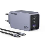 Ugreen 3 Port Wall Charger 100W With Cable – Grey
