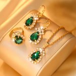 Luxury 4-PIECE Jewelry Set For Women Heart-shaped Pendant Synthetic Gemstones Zinc Alloy Perfect For Party Valentine's Day And A