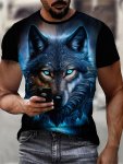 Men's Wolf Graphic Print T-Shirt Casual Short Sleeve Crew Neck Tee Men's Clothing For Outdoor