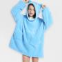 Kids Blue Owl Oversized Plush Blanket Hoodie