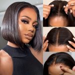 Glueless Human Hair Wig Ready To Wear 4X4 Glueless Wig Straight Short Bob Wig Brazilian Human Hair For Women Preplucked Hair 150